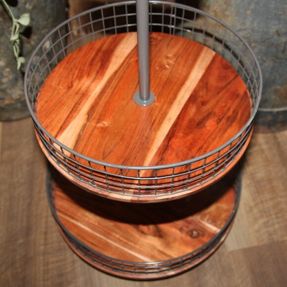 NEW Large Rustic 17.75" Iron & Wood Tiered Farmhouse Basket Stand - Picture 6 of 8